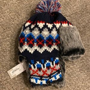 Blue and red winter hat